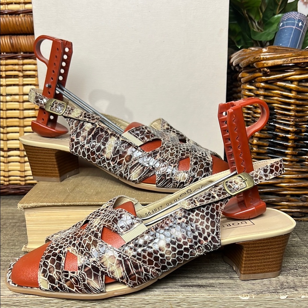 Vintage Dorndorf Leather Suede Animal Print Heeled Slingback Sandal Size 8